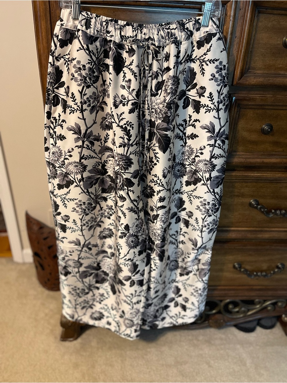 Maeve Black and White Floral Wide-Leg Pants